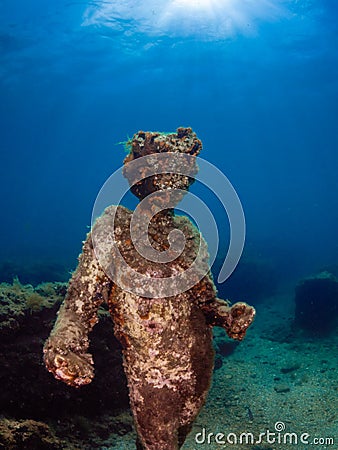 Statue of Dionysus with a crown of ivy in Claudioâ€™s Ninfeum. underwater, archeology. Stock Photo